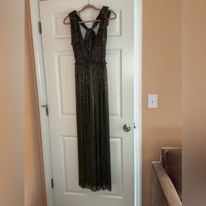 Med Elegant Black, Gold, and Silver Maxi Dress by Rachel Zoe collab for Express